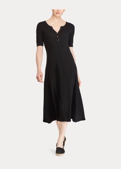 Vestidos Ralph Lauren Mujer Negros - Cotton Fit-and-Flare - OHXVD4296